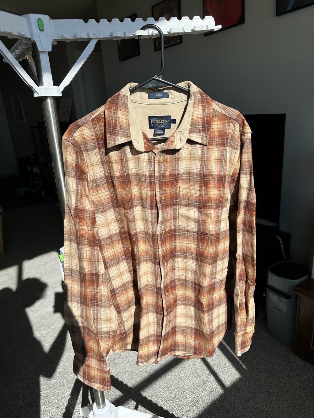 Pendleton Plaid Flannel Shirt in Brown and Cream Tones